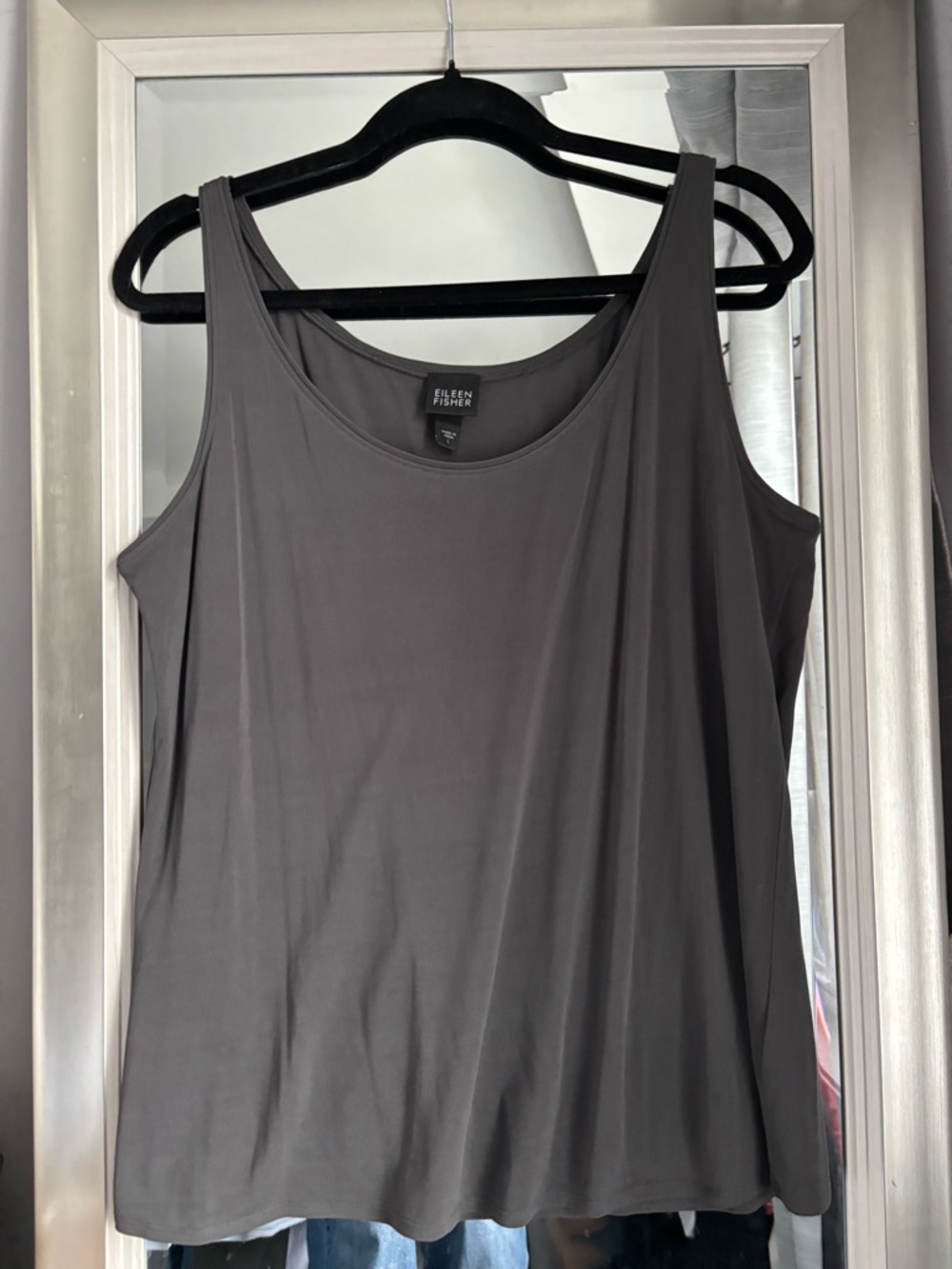 EILEEN FISHER Charcoal Gray Sleeveless Scoop Neck Silk Tank neutral Layer Large